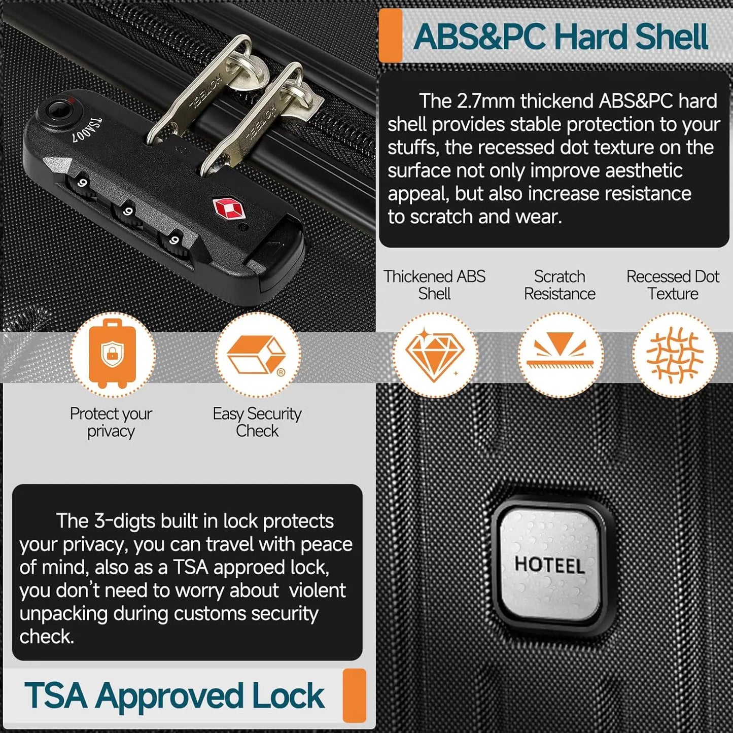 Luggage Sets 5 Piece, ABS+PC Hard Shell Suitcases with Wheels, TSA Aproved Lock and Carry on Bags, Travel Suit Case Set for Men