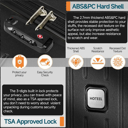 Luggage Sets 5 Piece, ABS+PC Hard Shell Suitcases with Wheels, TSA Aproved Lock and Carry on Bags, Travel Suit Case Set for Men