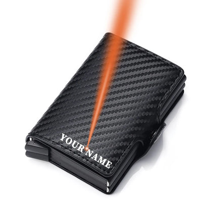 Carbon Fiber Credit Card Holder Men Double Card Holder Wallet Protective Case Name Engraving Wallet Metal Business Simple Purse