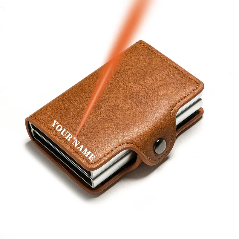 Carbon Fiber Credit Card Holder Men Double Card Holder Wallet Protective Case Name Engraving Wallet Metal Business Simple Purse