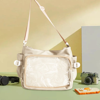 Women Ita Bag Fashion Shoulder Bag with Clear Window Simple Tote Bag Adjustable Strap Stylish Crossbody Bag Trendy Outdoor Bag