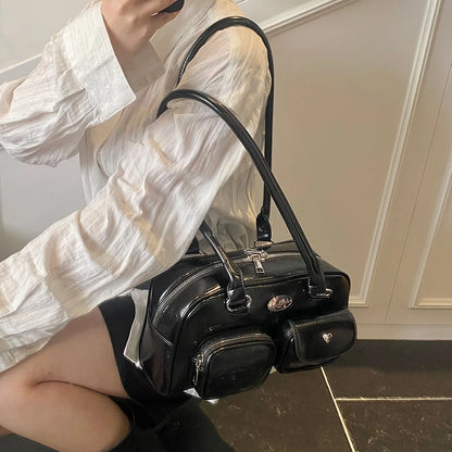 Retro Shoulder Bag PU Leather Y2k Underarm Pouch Multi Pocket Hot Girl Tote Handbag Designer Luxury Chic Casual Satchel Hobo Bag