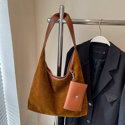 Women Suede Shoulder Bag with Inner Pocket Crescent Bag Magnetic Closure Large Handbag Commuting Shopping Bag