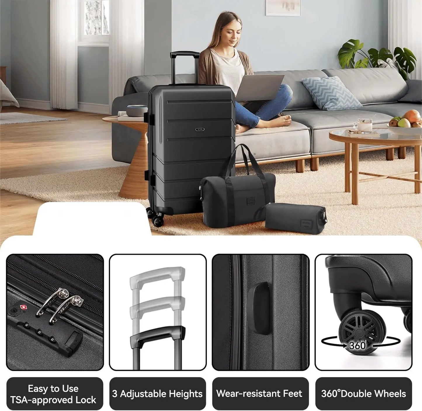 3pcs Luggage Set ABS+PC Hardshell Carry On Suitcase With Spinner Wheel TSA Lock Suit Case For Plane Travel Business Packing Box