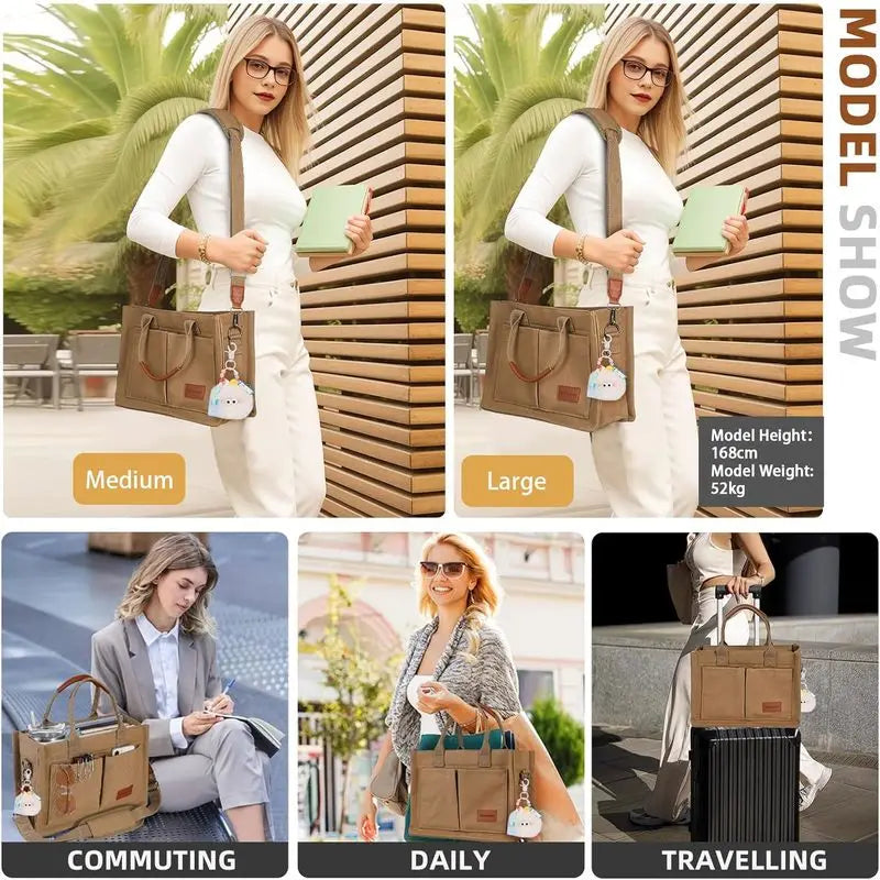 Canvas Tote Bag Purse for Women with Zipper Closure, Individual Compartments & Bottom Support