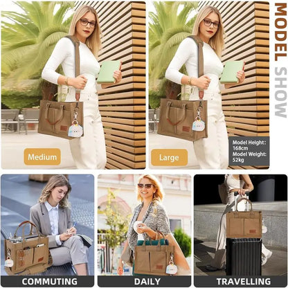 Canvas Tote Bag Purse for Women with Zipper Closure, Individual Compartments & Bottom Support