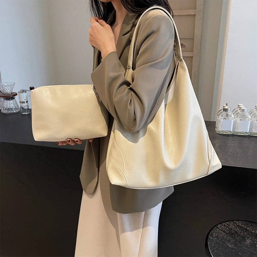Slouchy Hobo Bag for Women Multi-pocket Handbag PU Leather Trendy Tote Bag Underarm Bag for Work Travel