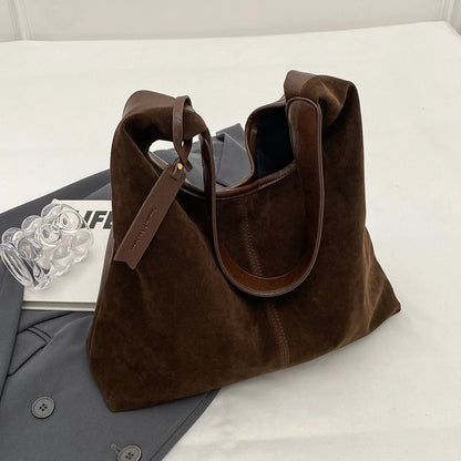 Women Suede Hobo Bag Magnetic Closure Tote Bag Large Capacity Retro Handbag Purse for Work Travel
