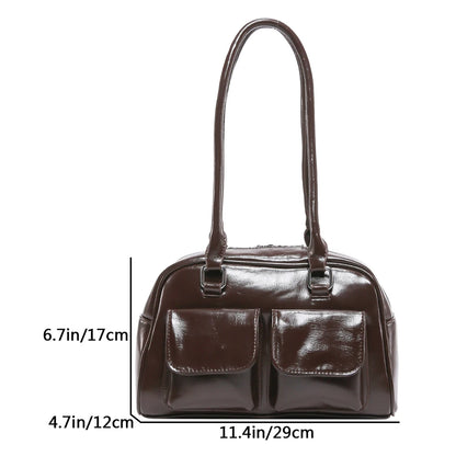 Retro Shoulder Bag PU Leather Y2k Underarm Pouch Multi Pocket Hot Girl Tote Handbag Designer Luxury Chic Casual Satchel Hobo Bag