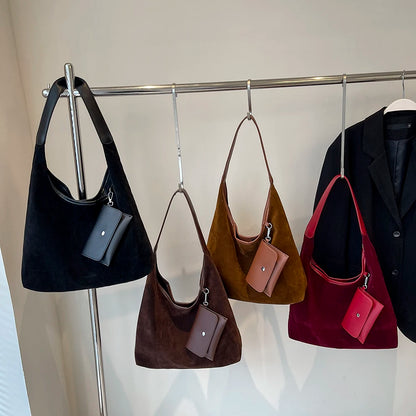 Women Suede Shoulder Bag with Inner Pocket Crescent Bag Magnetic Closure Large Handbag Commuting Shopping Bag