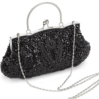 Fashion Retro Women Evening Bags Beaded Ladies Clutch Purse Shoulder Chain Wedding Party Women's Handbag Purses and Handbags