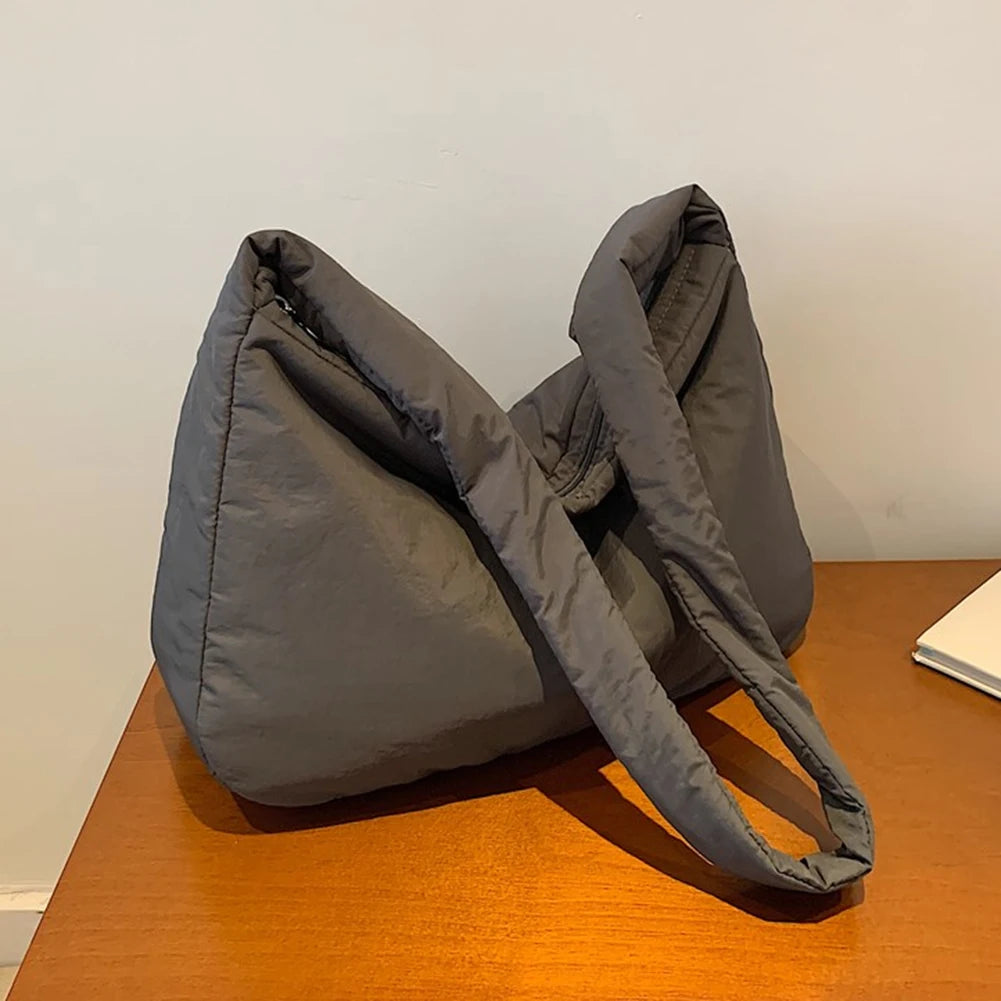 Women Nylon Puffer Tote Bag with Inner Pocket Shoulder Bag Solid Color Large Puffy Purse Hobo Bag for Work Travel