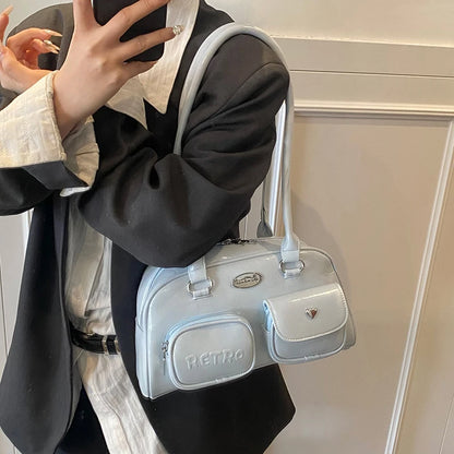 Retro Shoulder Bag PU Leather Y2k Underarm Pouch Multi Pocket Hot Girl Tote Handbag Designer Luxury Chic Casual Satchel Hobo Bag