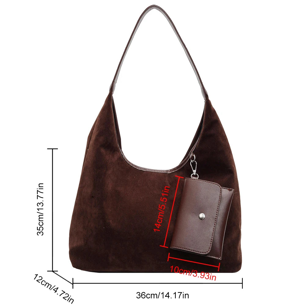 Women Suede Shoulder Bag with Inner Pocket Crescent Bag Magnetic Closure Large Handbag Commuting Shopping Bag