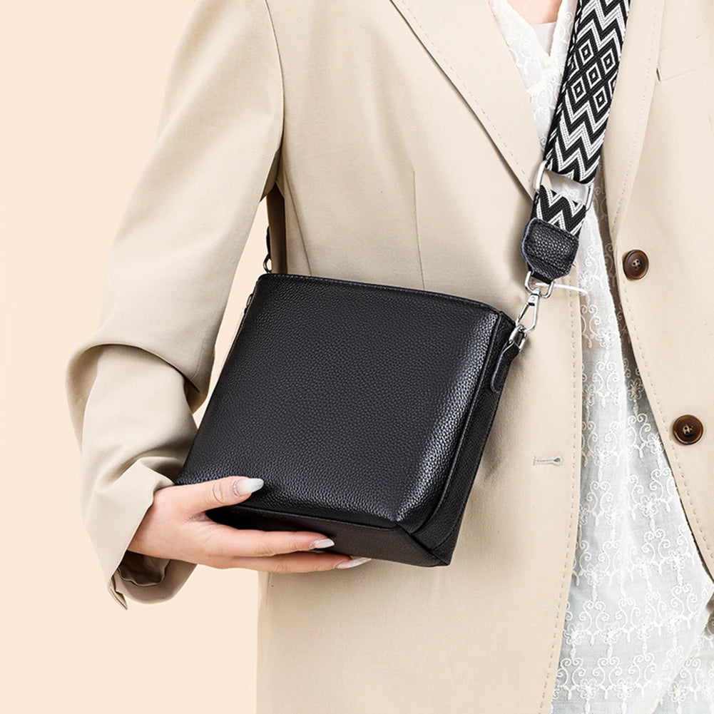 Genuine Leather Shoulder Bag Soft Trendy Crossbody Bag with Guitar Strap Designer Tote Bag Satchel Purse for Women