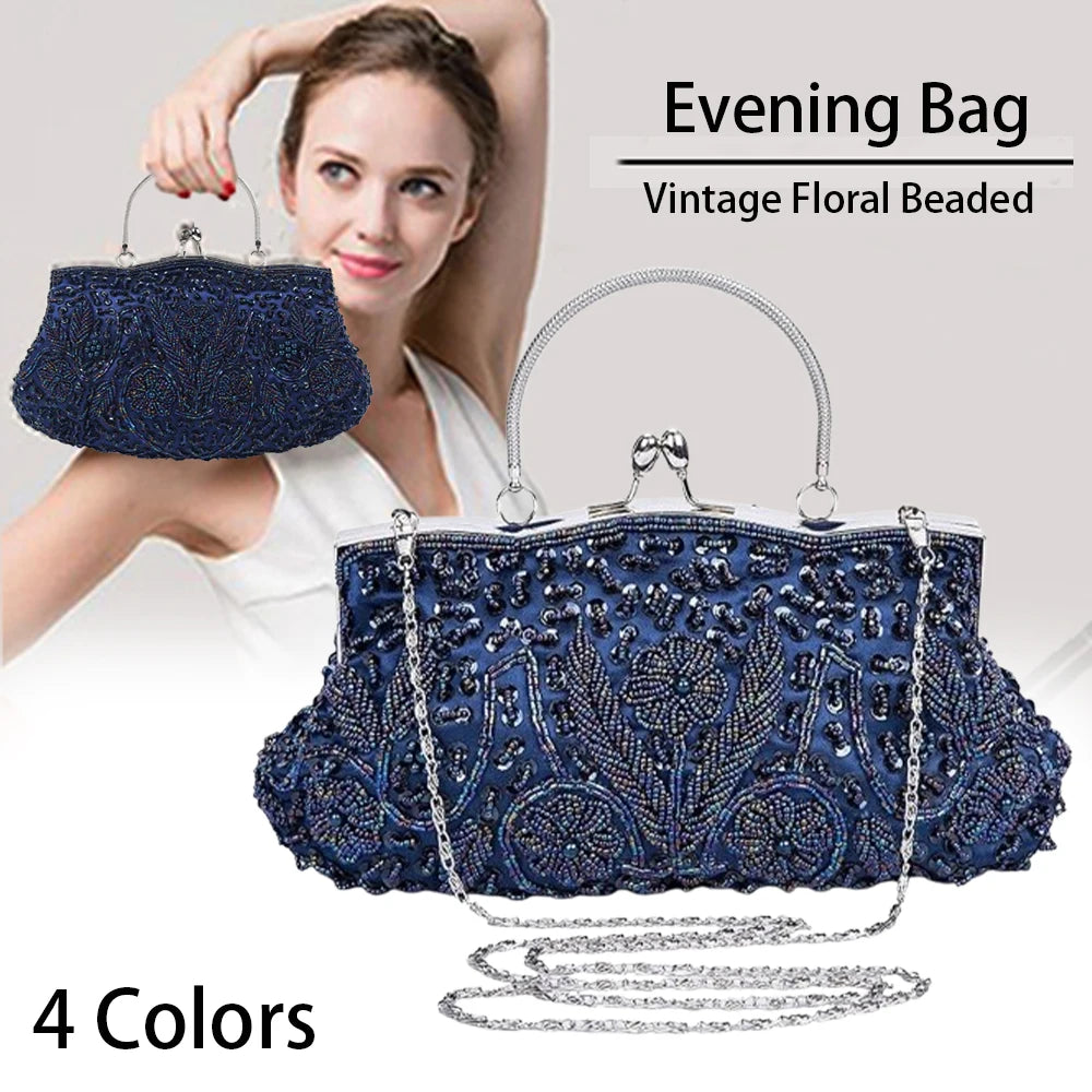 Fashion Retro Women Evening Bags Beaded Ladies Clutch Purse Shoulder Chain Wedding Party Women's Handbag Purses and Handbags