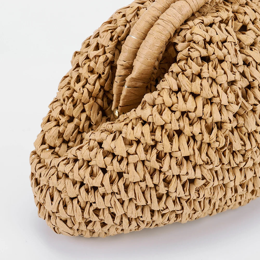 Women Straw Woven Bag Handmade Fashion Shoulder Bag Large Capacity Stylish Crossbody Bag Solid Color for Party Vacation