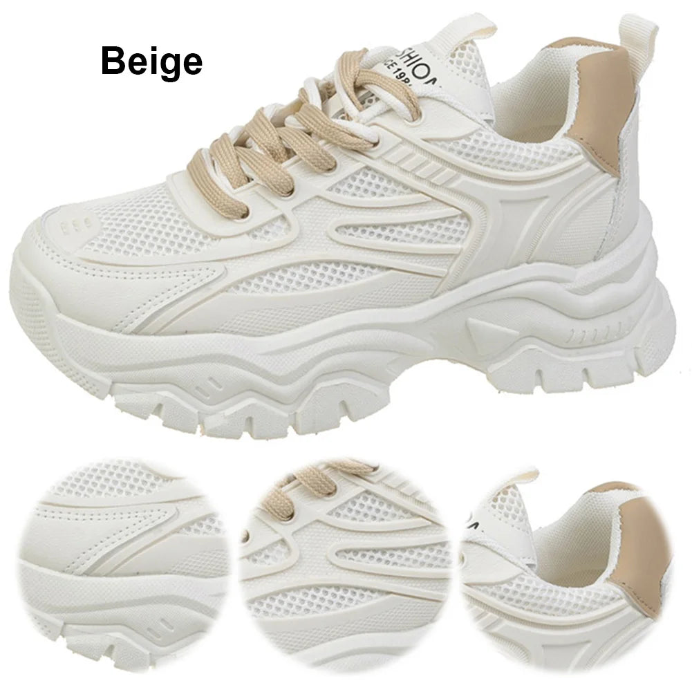 Chunky Fashion Sneakers Comfortable Casual Dad Shoes Lace-Up Walking Shoes Breathable Mesh for Women