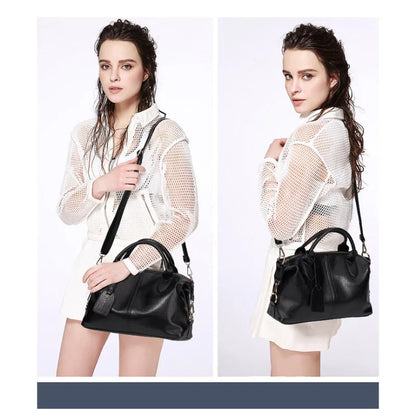 2023 Autumn/Winter Soft Leather Boston Bag – Elegant & Versatile Women's Shoulder & Crossbody Mini Handbag