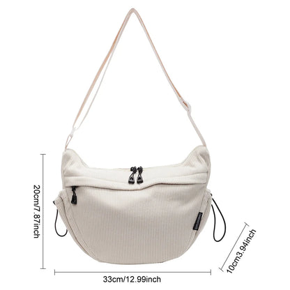 Corduroy Stylish Dumpling Bag Large Capacity Fashion Shoulder Bag Adjustable Strap Crescent Crossbody Bag Trendy Carrying Bag