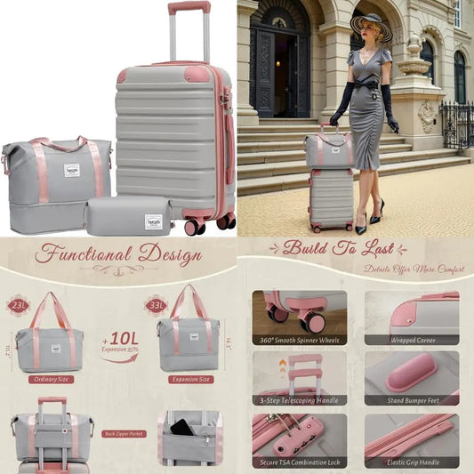 3-piece abs+pc hardshell suitcase set with duffel bag and double spinner wheels for travel with tsa lock