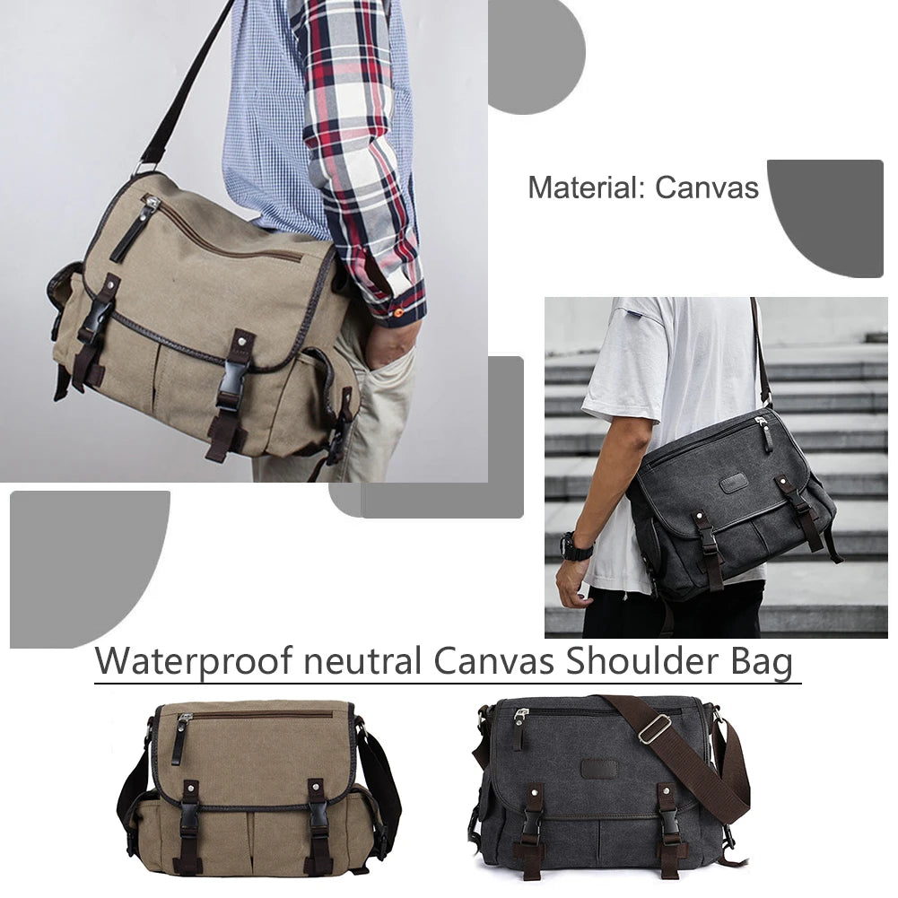 Unisex Shoulder Bags Large Capacity Crossbody Bags For Men Water Resistant 14 Inch Laptop Pouch Adjustable Strap for School Work