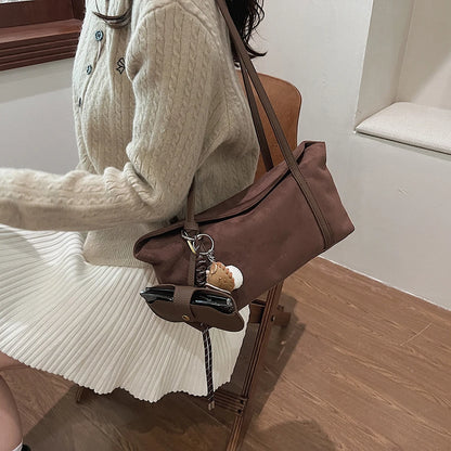 Women Suede Flap Underarm Bag with Inner Pocket Satchel Bag Large Capacity Solid Clutch Purse for Work Travel