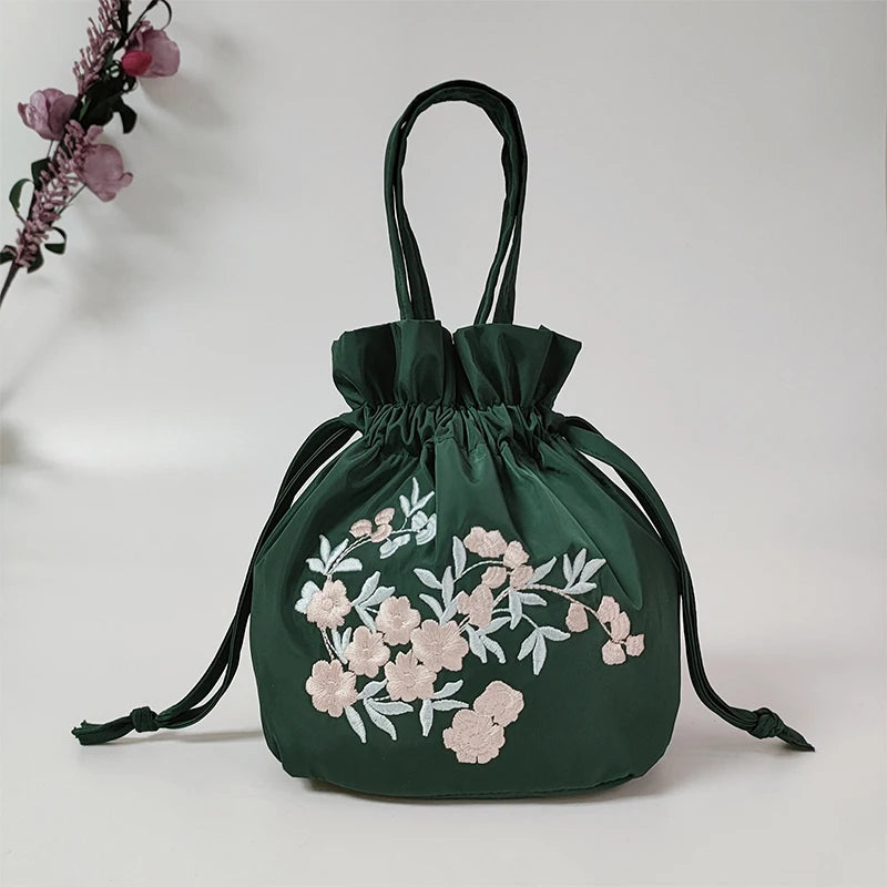 Elegant Silk Embroidery Flower Handbag Tote Bag Shopping Bag Ethnic Style Bag Chinese Style Small Bag