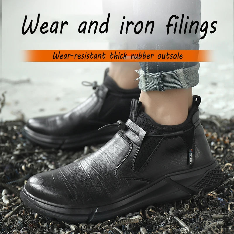 Steel Toe Waterproof Work Boots Puncture-Resistant Work Boots Indestructible Shoes Outdoor Slip-Proof for Oil Rig & Mining Black