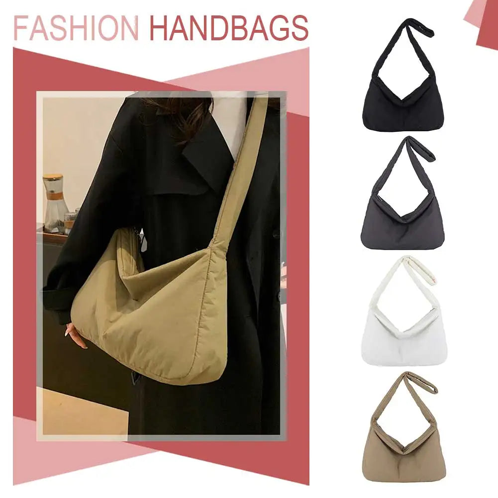 Women Nylon Puffer Tote Bag with Inner Pocket Shoulder Bag Solid Color Large Puffy Purse Hobo Bag for Work Travel