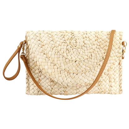 Straw Clutches Beach Bag For Women Summer Crossbody Straw Bag With Bag Strap Rural Style Woven Shoulder Bag Casual Purse Wallets