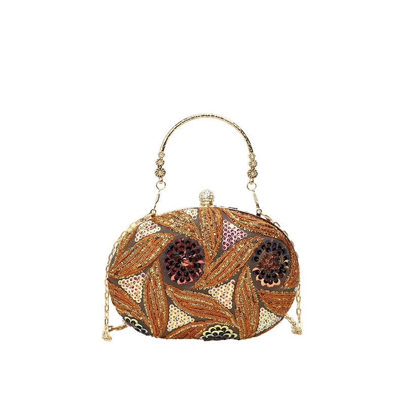 Women Evening Clutch Bag New Chinese Style Sequins Elegant Top-Handle Bag Glitter Handbag Wedding Party Purse