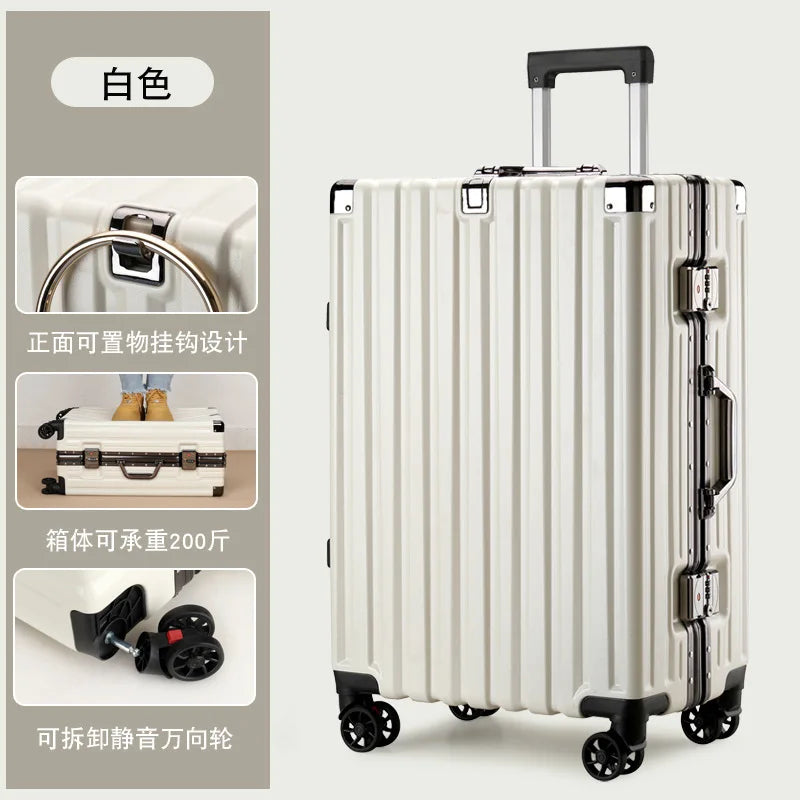 20inch 22inch 24inch 26inch Large Capacity Luggage Aluminum Frame Reinforced Anti-Collision Trolley Case Password Box Casual Suitcase Silent Wheel