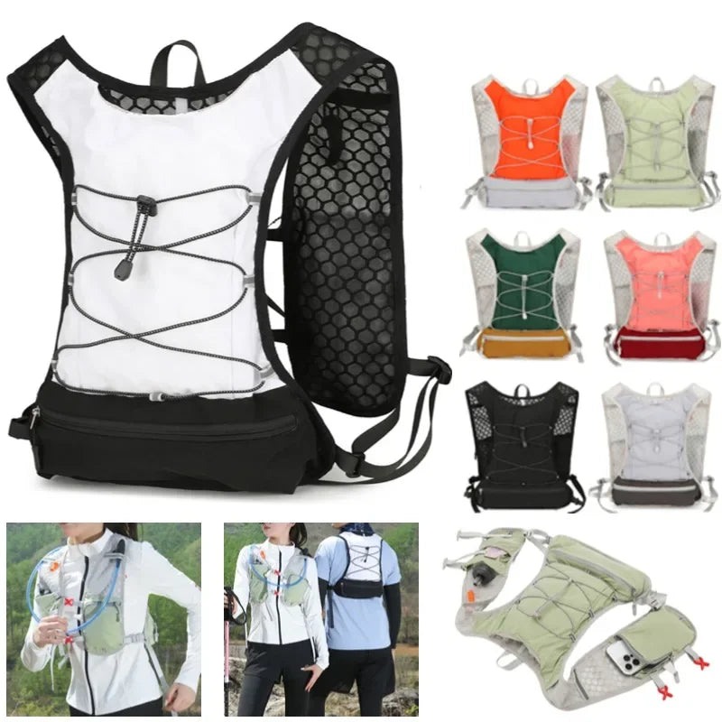 Outdoor Biking Running Storage Vest Pack Lightweight Hydration Backpack Reflective Water Bottle Chest Pack Phone Storage Pocket