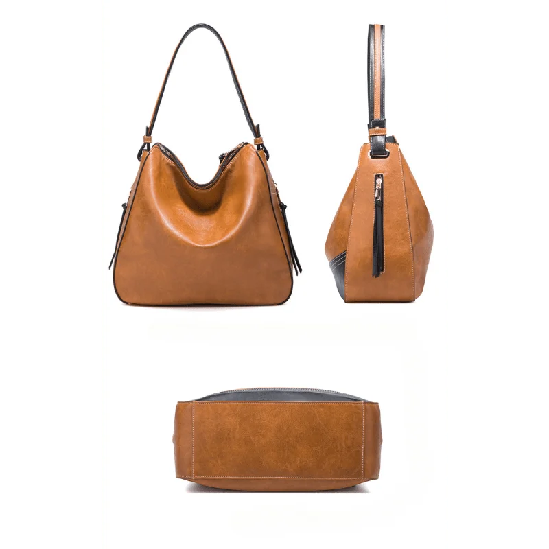 4PcsPU Leather Set, Zip Closure, Adjustable Shoulder Strap, Stylish Color-Block Tote Bag, Small Card Holder, Ideal for Daily Use