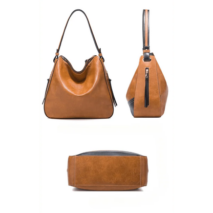 4PcsPU Leather Set, Zip Closure, Adjustable Shoulder Strap, Stylish Color-Block Tote Bag, Small Card Holder, Ideal for Daily Use