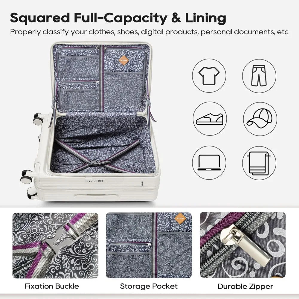 Joyway Luggage Sets 5 Piece with Front Pocket, PC Hardside Expandable Carry on Suitcase with Spinner Wheels and TSA Lock, White