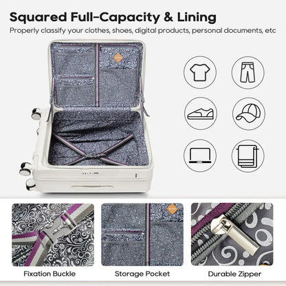 Joyway Luggage Sets 5 Piece with Front Pocket, PC Hardside Expandable Carry on Suitcase with Spinner Wheels and TSA Lock, White