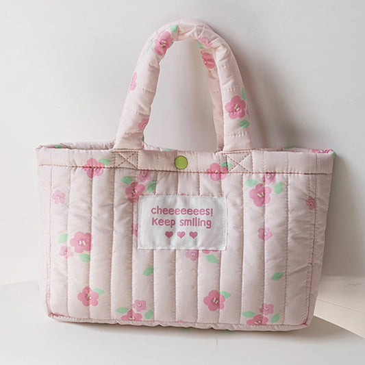 Women Printed Padded Sling Bag Large Capacity Floral Puffer Communting Bag Lightweight Multifunctional Ladies Girls Utility Bag