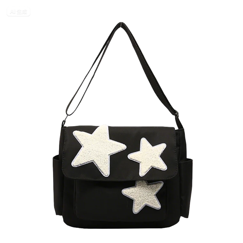 Women Star Pattern Y2k Messenger Bag Casual Tote Lady Simple Large Capacity Shoulder Bag Girl Travel School Bookbag Handbag