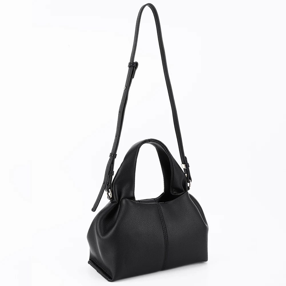 Soft Cloud Bag Solid Color Dumpling Clutch Purse with Removable Strap Retro Crossbody Bag PU Leather Top Handle Bag for Women