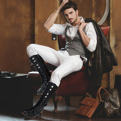 Punk Style Men's Ankle Boots: Platform with Lace-Up, Side Zip & Adjustable Buckle – Non-Slip Lug Sole Combat Booties