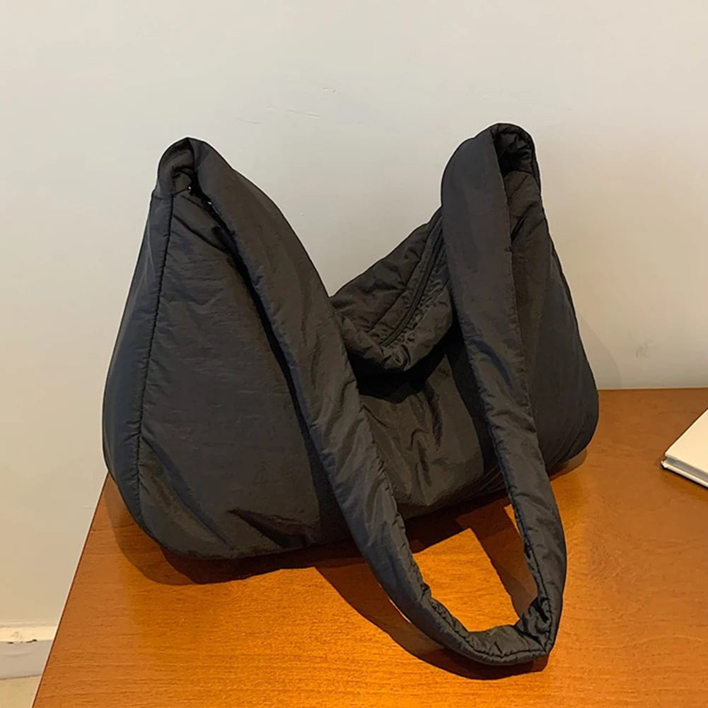 Women Nylon Puffer Tote Bag with Inner Pocket Shoulder Bag Solid Color Large Puffy Purse Hobo Bag for Work Travel