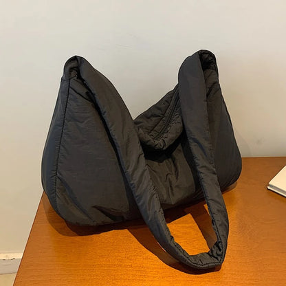 Women Nylon Puffer Tote Bag with Inner Pocket Shoulder Bag Solid Color Large Puffy Purse Hobo Bag for Work Travel