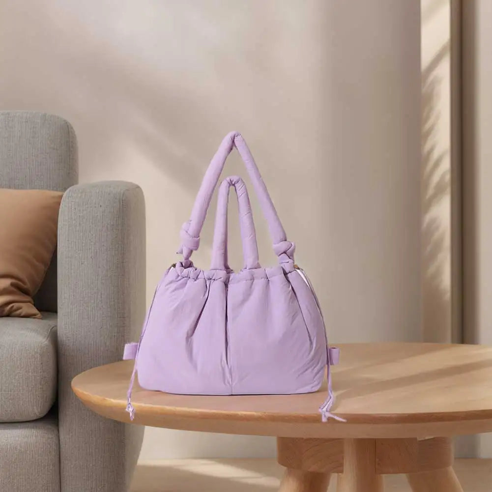Puffer Tote Bag for Women Adjustable Strap Shoulder Bag Nylon Large Capacity Puffy Purse for Shopping Travel