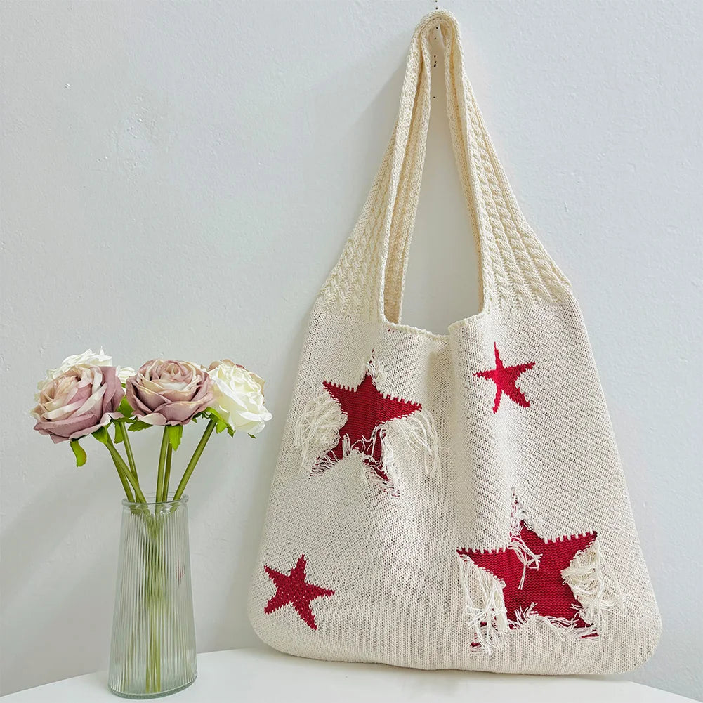 Beach Bag For Women Large Capacity Knitted Bag Aesthetic Shoulder Bag Cute Handbag Grocery Shopping Bag Leisure Fashion Date Bag