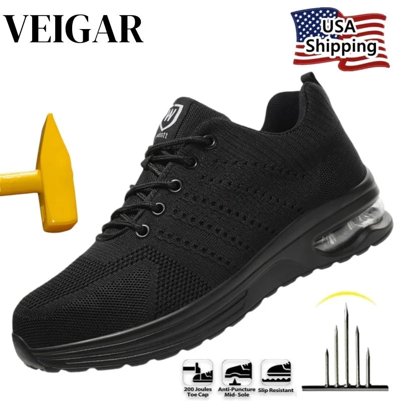 Mens Mesh Steel Toe Work Shoes Breathable Work Shoes Man Safety Shoes Lightweight Puncture-Proof Safety Shoes Hiking Sneakers