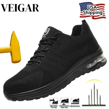 Mens Mesh Steel Toe Work Shoes Breathable Work Shoes Man Safety Shoes Lightweight Puncture-Proof Safety Shoes Hiking Sneakers
