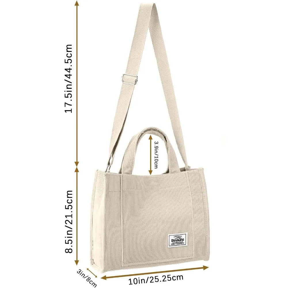 Corduroy Tote Bag for Women Small Satchel Bag Mini Tote Bag Aesthetic Crossbody Handbag - School Work Travel Shopping