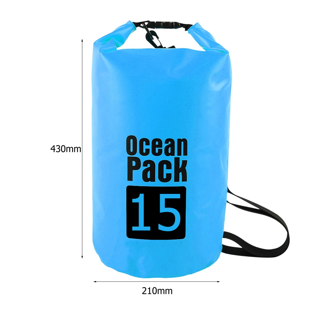 15-2L Swimming Waterproof Dry Bag Outdoor Floating Trekking Beach Backpack PVC Thickened Double-Layer Fabric IPX6 Waterproof Bag